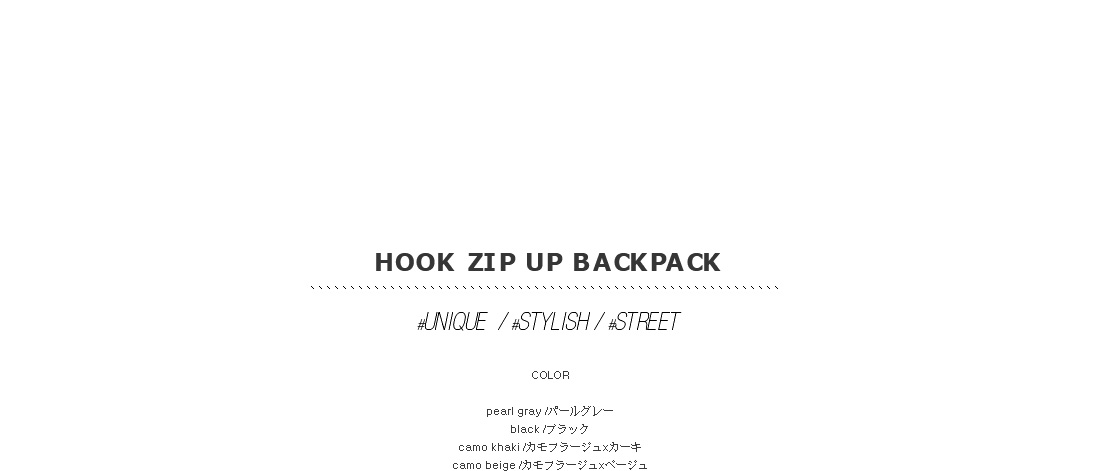 hook zip up backpack|